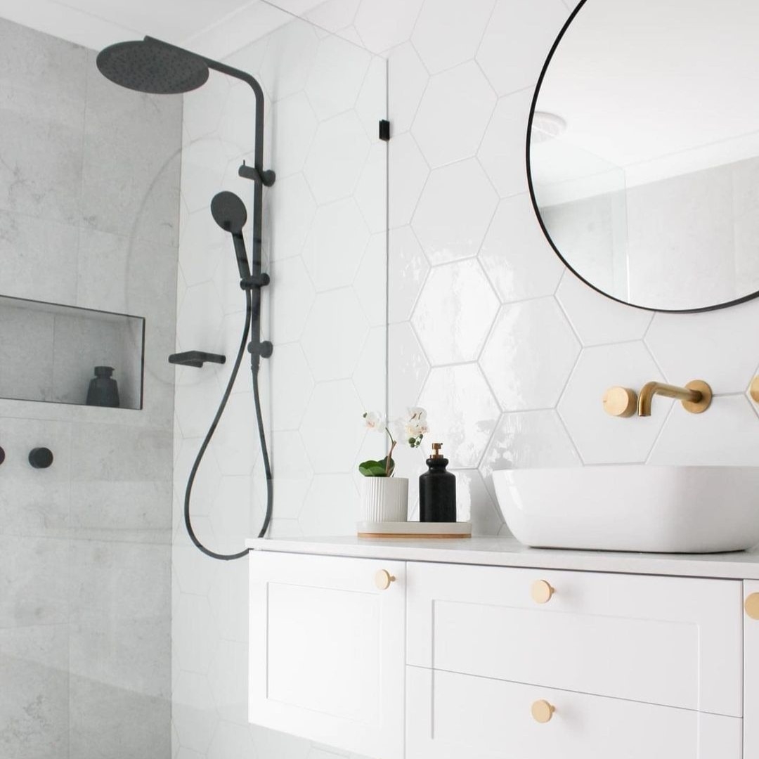 Brushed brass and matte black bathroom